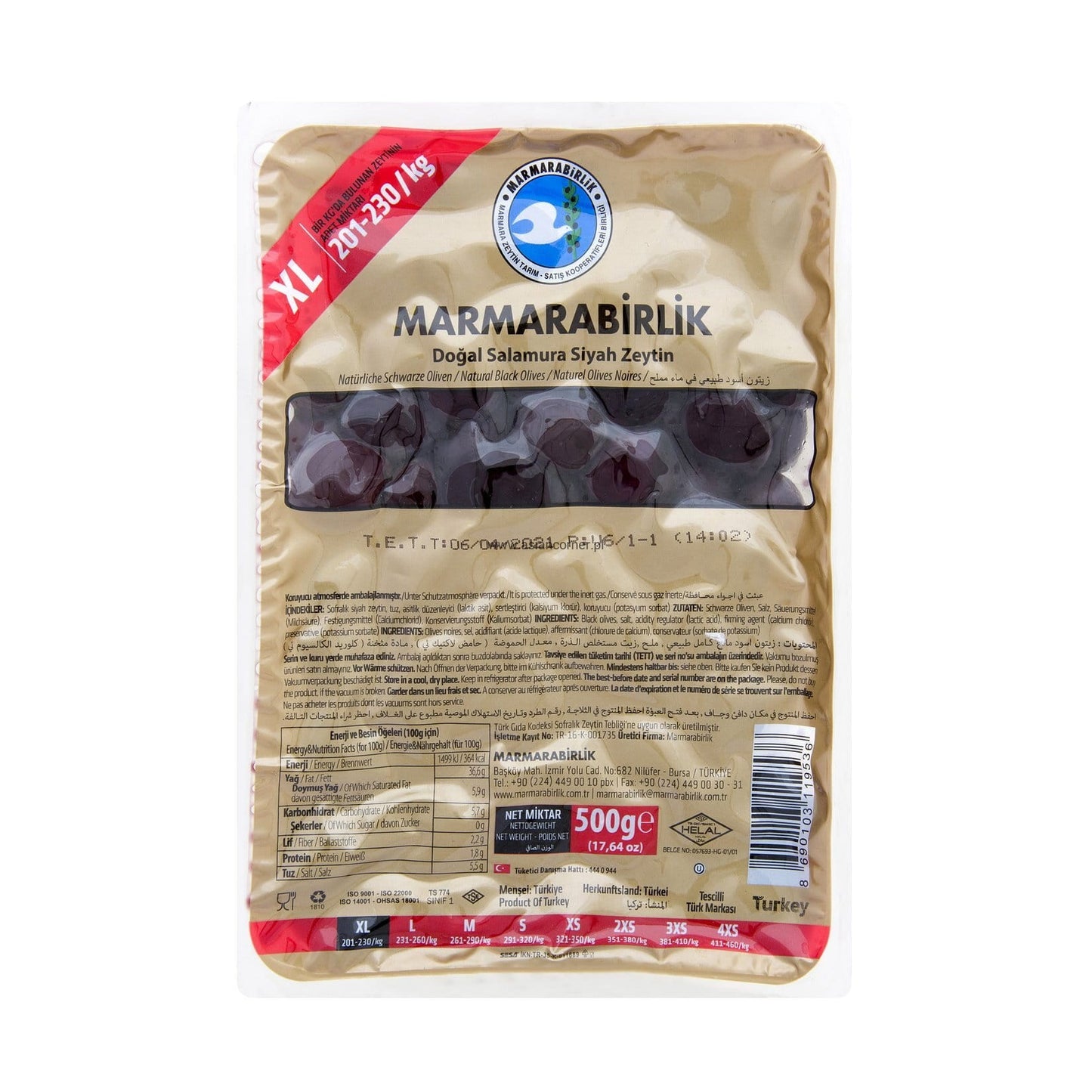 Marmarabirlik Siyah Zeytin XL 500g